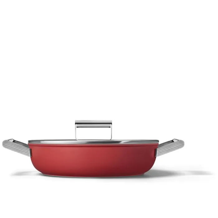 Tegame basso 2 manici rosso 28 cm con coperchio alluminio forgiato induzione – Smeg 50's Style