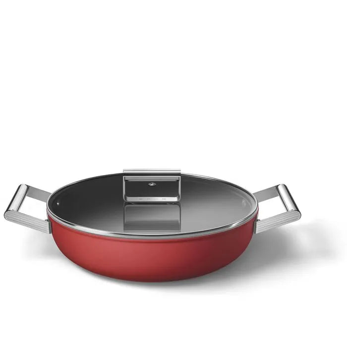 Tegame basso 2 manici rosso 28 cm con coperchio alluminio forgiato induzione – Smeg 50's Style