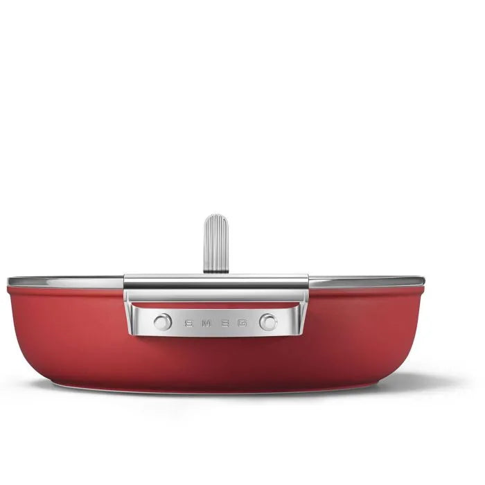 Tegame basso 2 manici rosso 28 cm con coperchio alluminio forgiato induzione – Smeg 50's Style