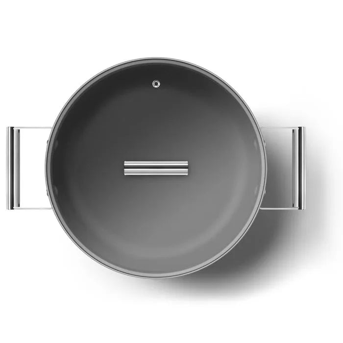 Tegame basso 2 manici rosso 28 cm con coperchio alluminio forgiato induzione – Smeg 50's Style