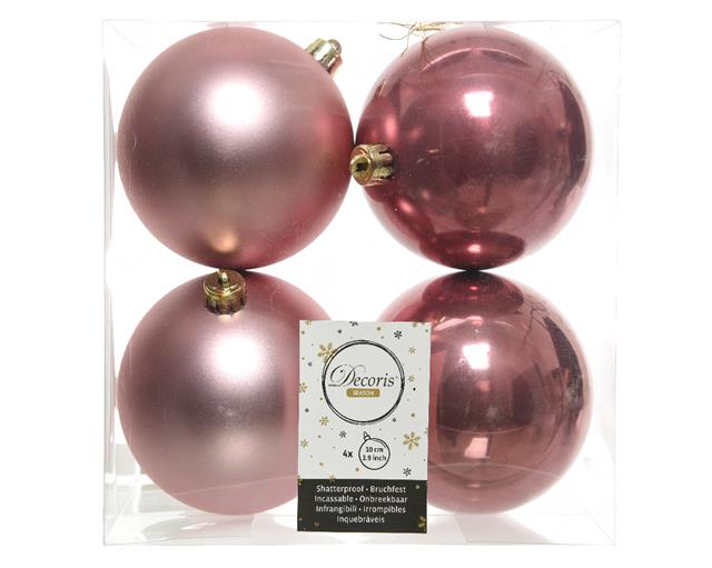 Set di 4 palline di Natale rosa lucide e opache