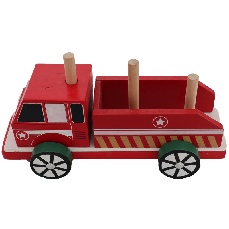 Camion pompieri giocattolo in legno