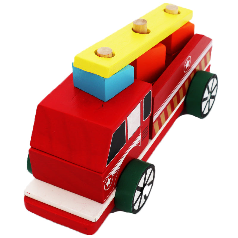Camion pompieri giocattolo in legno